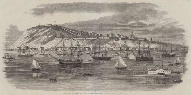View of the City, Citadel, and Harbour of Quebec, North America by English School