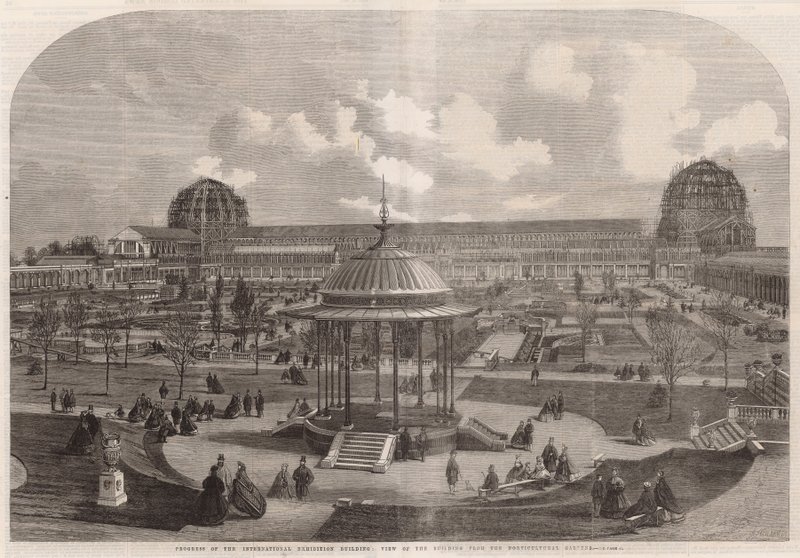 View of the International Exhibition Building from the Horticultural Gardens by English School