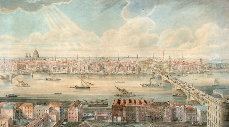 View of the Thames from South of the River by English School