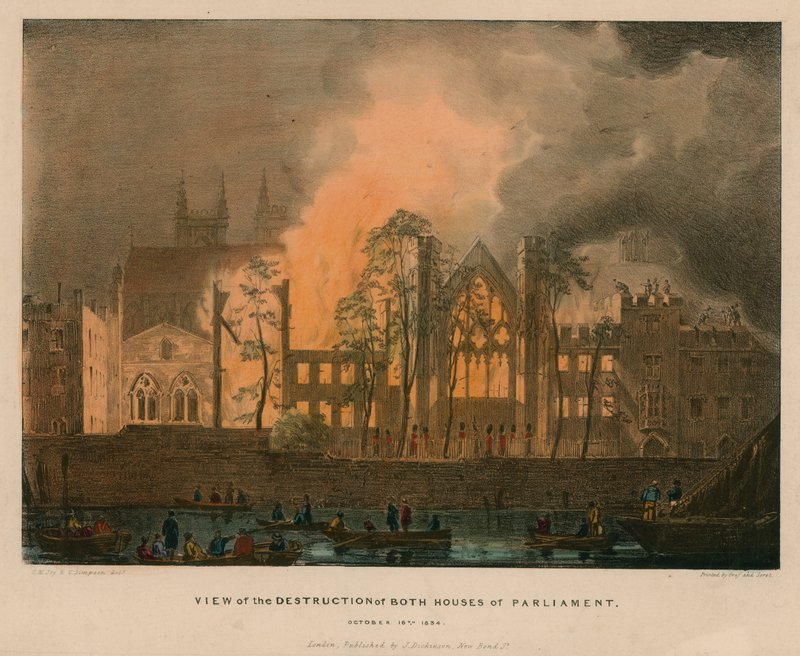 View of the Destruction of Both Houses of Parliament, 16 October 1834 by English School