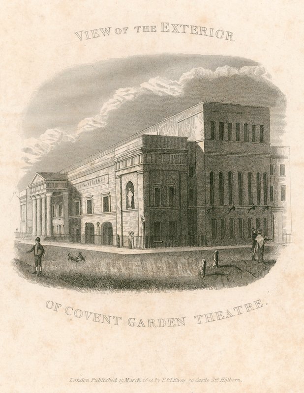 View of the exterior of Covent Garden Theatre, London by English School