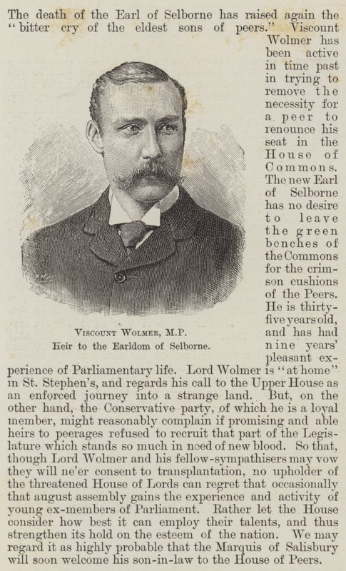 Viscount Wolmer, MP, Heir to the Earldom of Selborne by English School