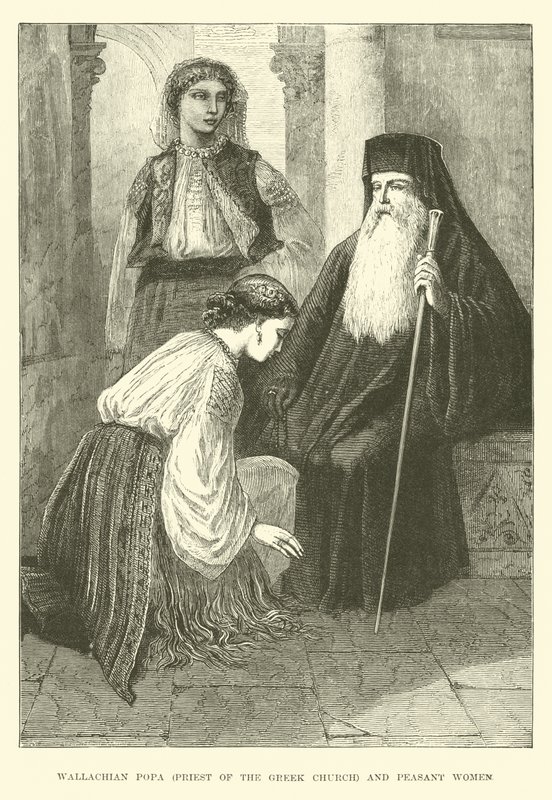 Wallachian Popa, Priest of the Greek Church, and Peasant Women by English School