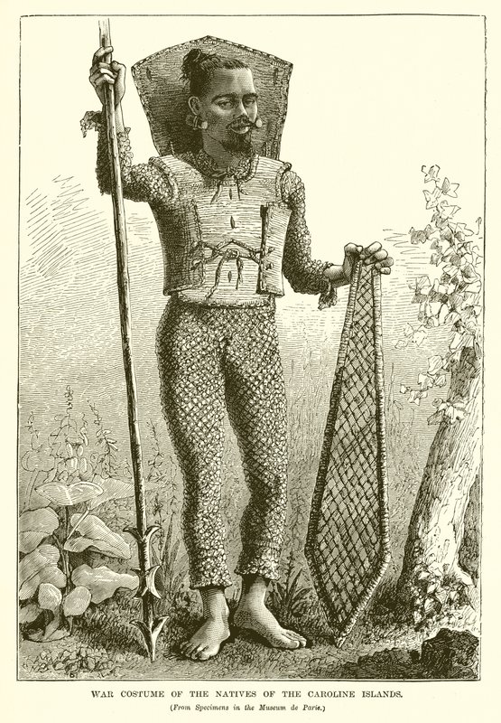 War Costume of the Natives of the Caroline Islands by English School
