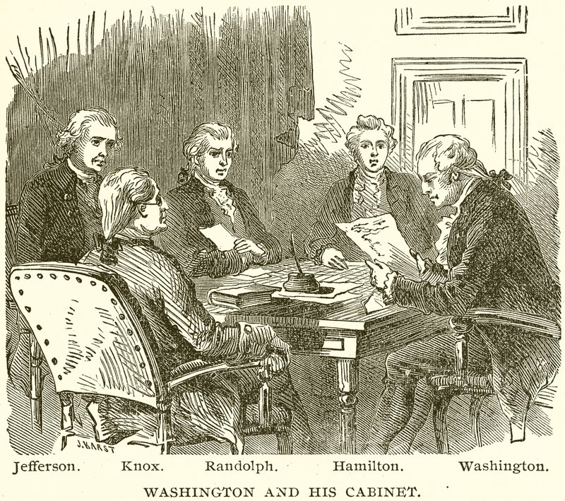 Washington and his Cabinet. Jefferson. Knox. Randolph. Hamilton. Washington by English School