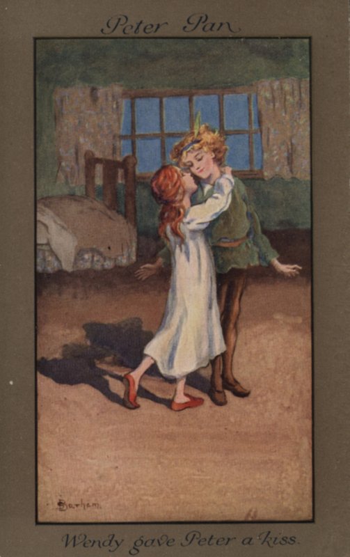 Wendy giving Peter Pan a kiss by English School