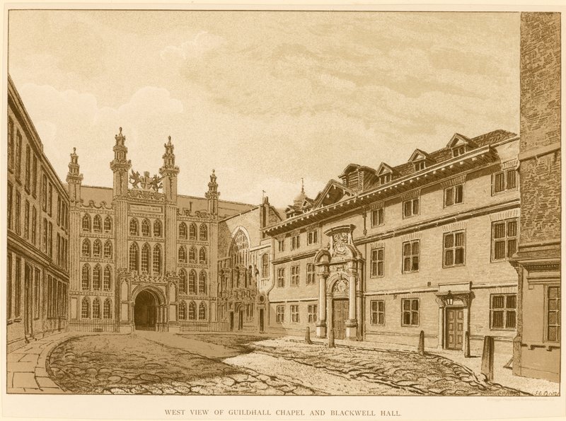 West View of Guildhall Chapel, London, and Blackwell Hall by English School