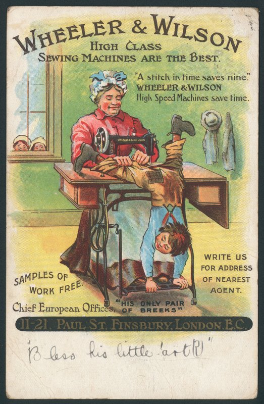 Wheeler & Wilson, Sewing Machines - mending a boys breeches by English School