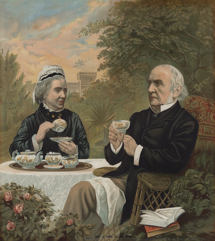 William Ewart Gladstone, British Liberal Politician and Prime Minister, Taking Tea with His Wife Harriet by English School