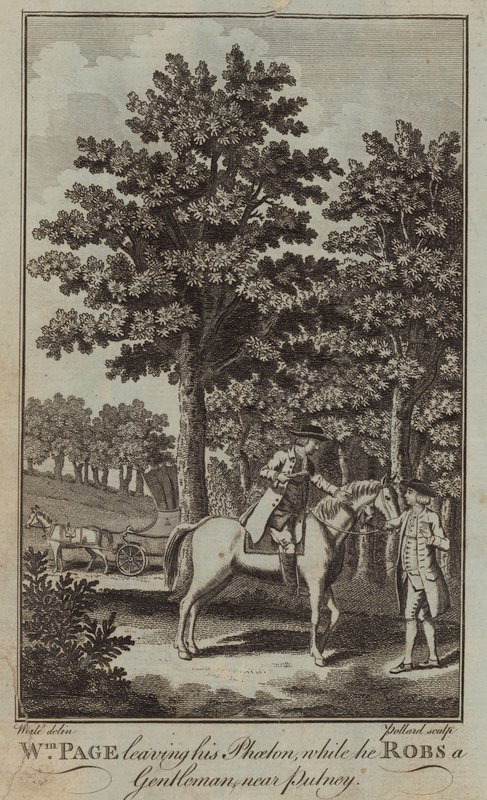 William Page leaving his Phoeton while he robs a gentleman near Putney by English School