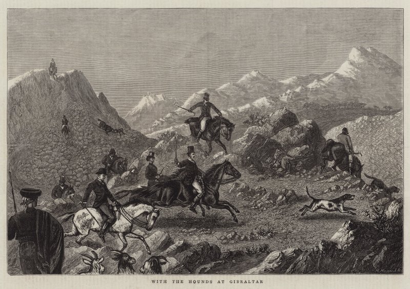 With the Hounds at Gibraltar (engraving) by English School
