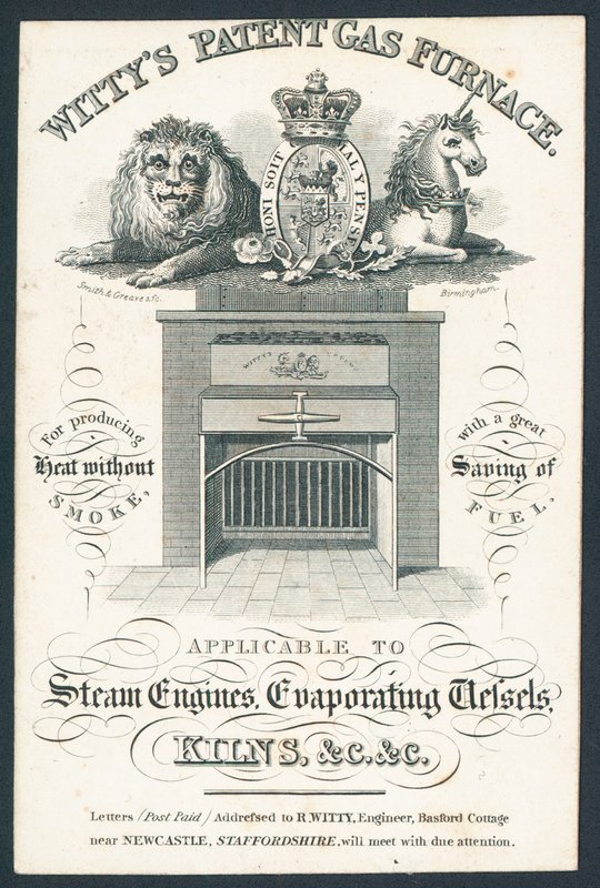 Wittys Patent Gas Furnace, Trade Card by English School
