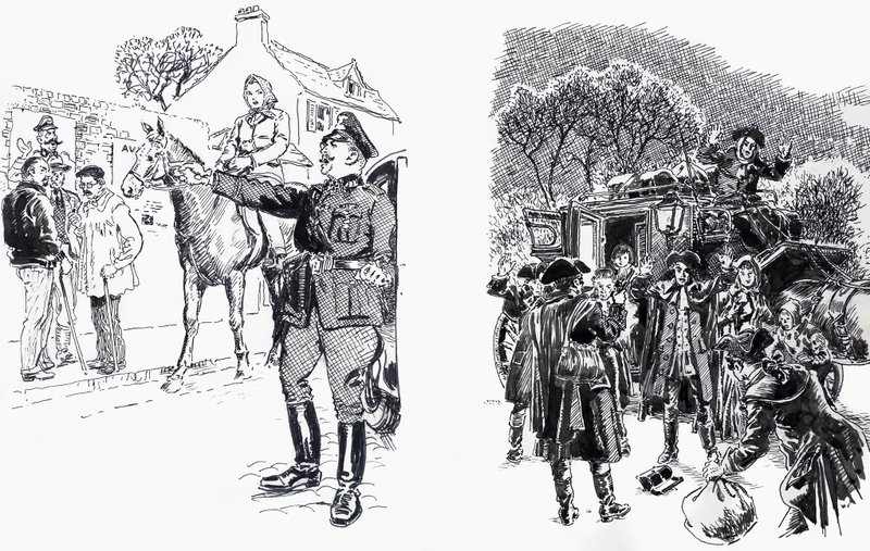 Woman on Horse with Officer and Highwaymen by English School
