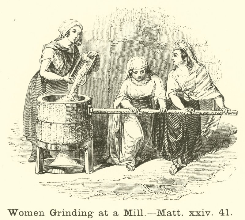 Women Grinding at a Mill by English School