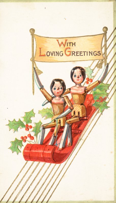 Wooden Dolls Sledging by English School