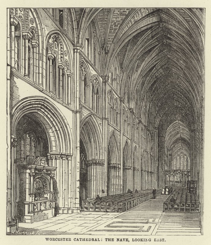 Worcester Cathedral, the nave, looking east by English School