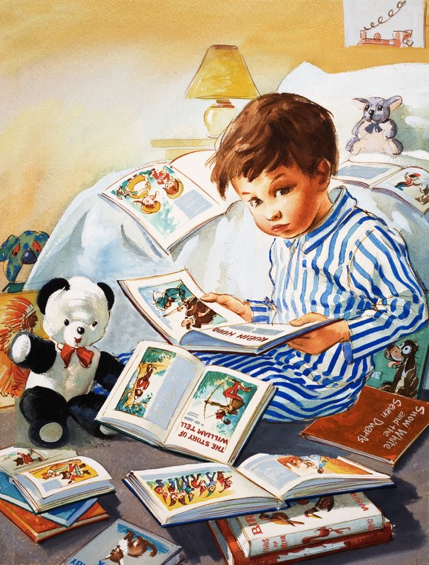 Young Boy Reading Story Books by English School