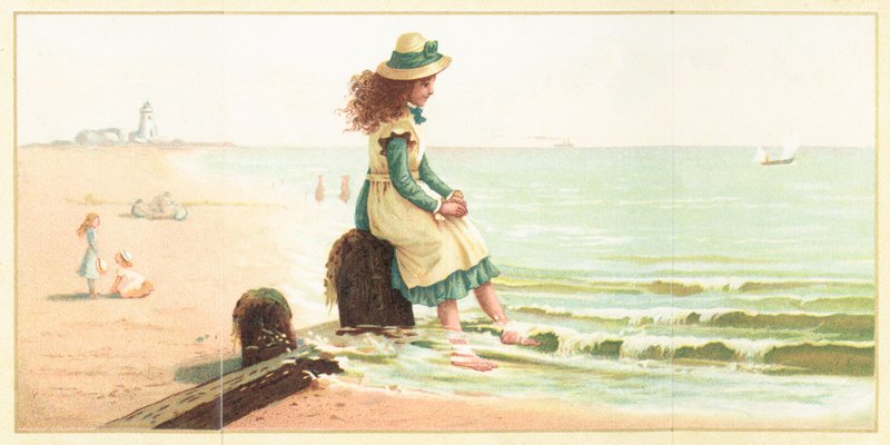 Young Girl Paddling Feet in the Sea by English School