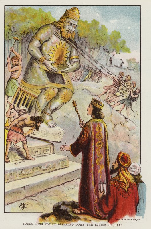 Young King Josiah breaking down the Images of Baal by English School