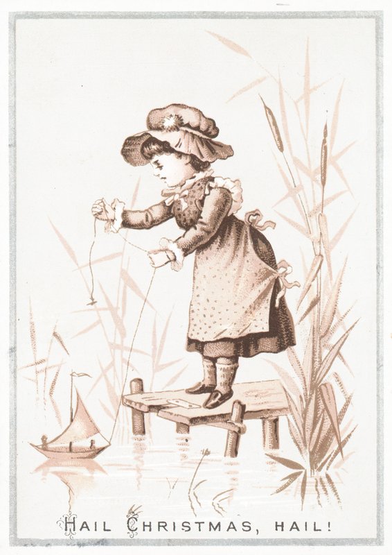 Young girl on jetty with yacht by English School