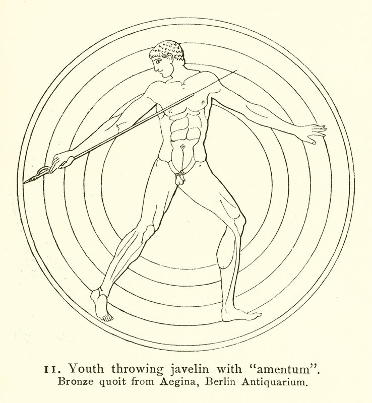 Youth Throwing Javelin with Amentum by English School