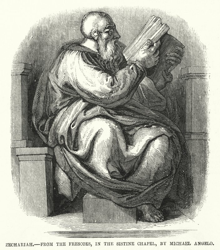 Zechariah, from the Frescoes, in the Sistine Chapel, by Michael Angelo by English School