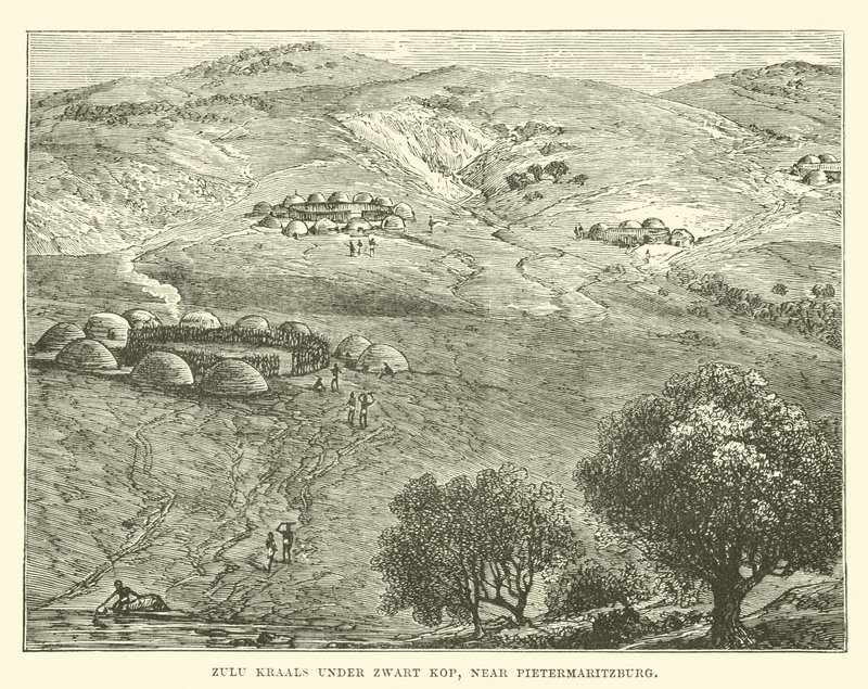 Zulu Kraals Under Zwart Kop, Near Pietermaritzburg by English School