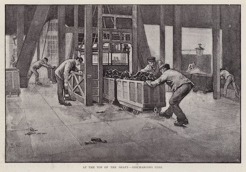Discharging coal at the top of a mine shaft by Enoch Ward