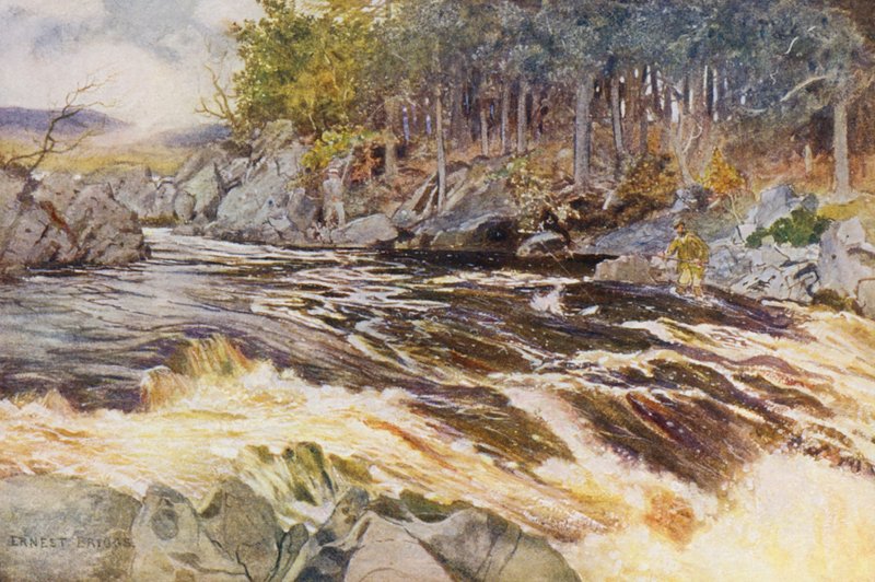 Salmon fishing on the Ken, a critical moment by Ernest Edward Briggs