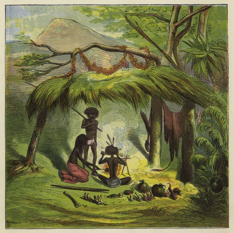 Ashanti family having tea by Ernest Henry Griset