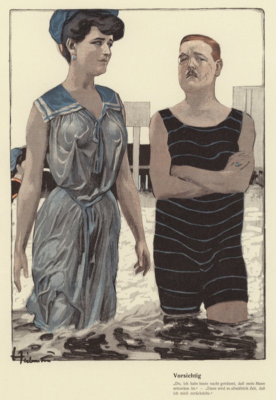 Man and his married mistress bathing by Ernst (after) Heilemann
