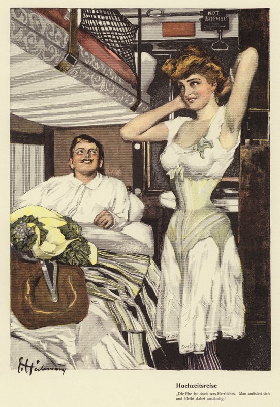 Married Couple Going on Their Honeymoon on a Sleeper Train by Ernst (after) Heilemann