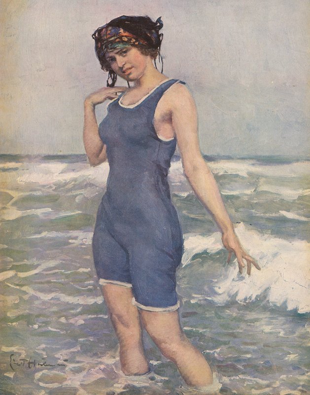 Woman bathing in the sea by Ernst (after) Heilemann