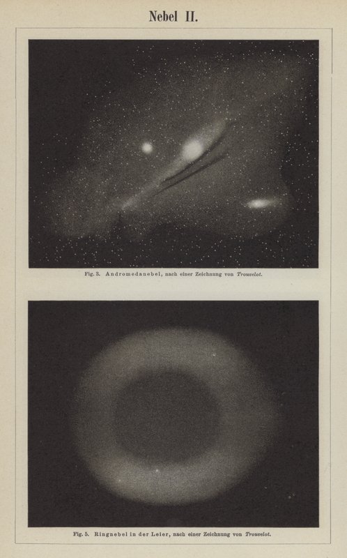 Views of the Andromeda Nebula and the Ring Nebula in the constellation Lyra by Étienne Léopold Trouvelot