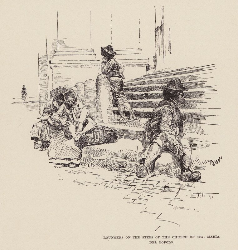 Loungers on the steps of the Church of Santa Maria del Popolo by Ettore Tito
