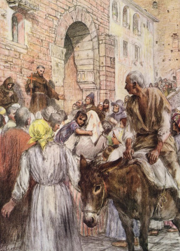 St Francis preaching at Bologna by Eugene (after) Burnand