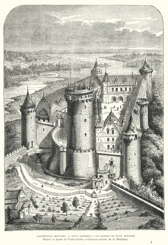 Chateau de Coucy, Picardy, France, after its restoration in the 19th Century by Eugene Viollet-le-Duc by Eugene Emmanuel after Viollet le Duc