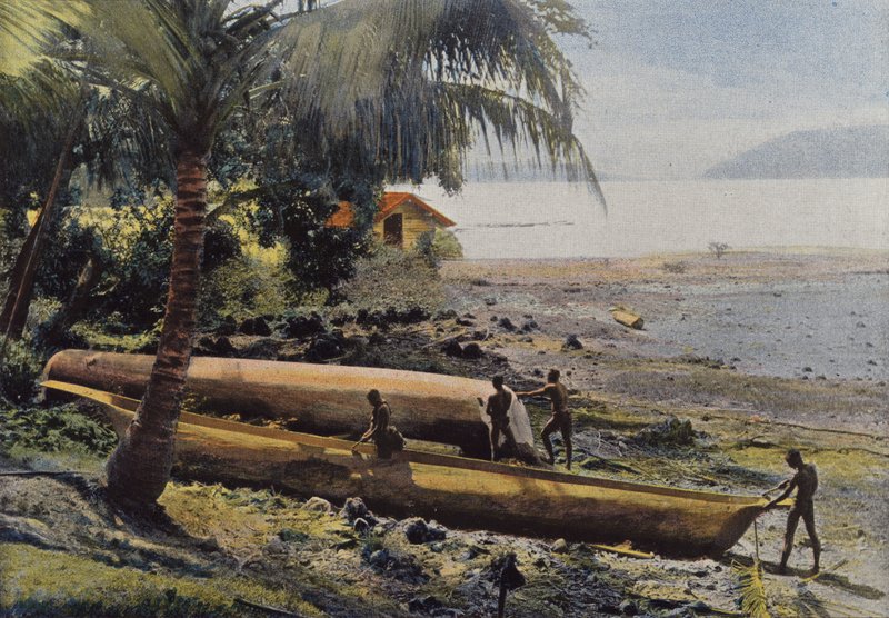 Andaman Islands, Canoe Construction by European Photographer