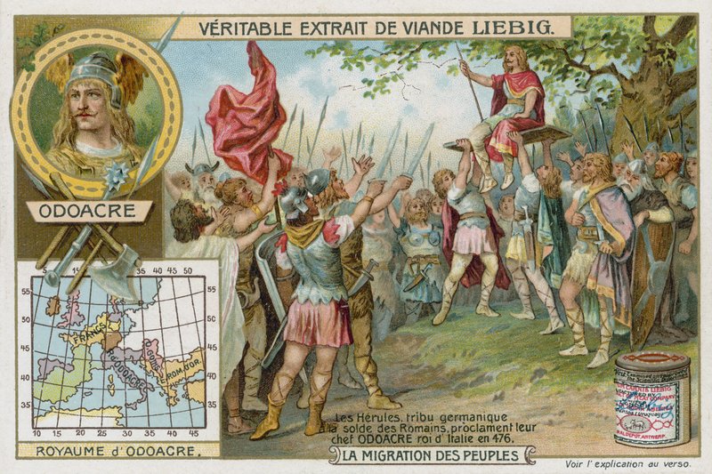 The Herulians proclaim their chief Odoacer King of Italy, 476 by European School
