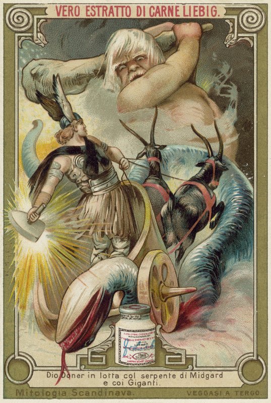 The god Thor battling the Midgard serpent and the giants by European School