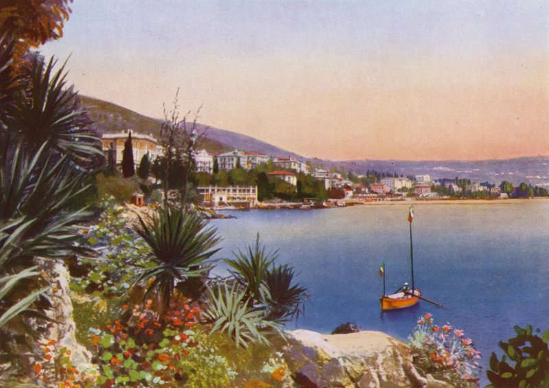 Abbazia, now Opatija in Croatia: Lungomare Sud con vegetazione di palme by European Photographer