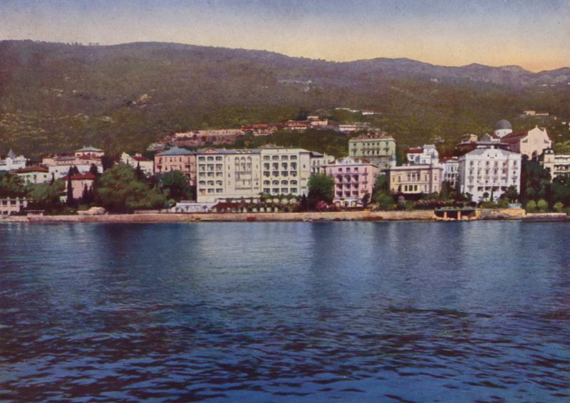 Abbazia, now Opatija in Croatia: Panorama dal mare con vedta della Pensione Breiner, Hotel Residenz, Hotel Savoy e Villa Jeanette by European Photographer