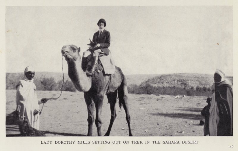 Lady Dorothy Mills setting out on trek in the Sahara Desert by European Photographer