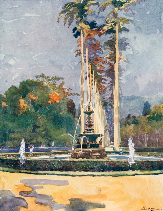 A portion of the Avenue of Royal Palms, Botanical Gardens by European School