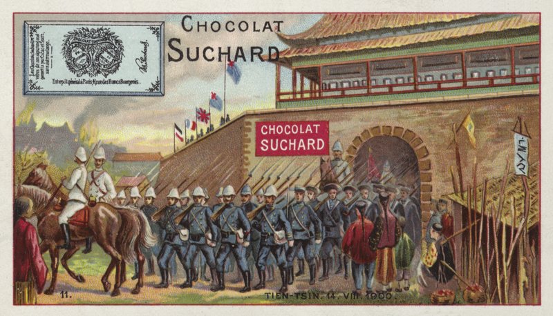 Allied troops marching out of Tianjin, China, Boxer Rebellion, 1900 by European School
