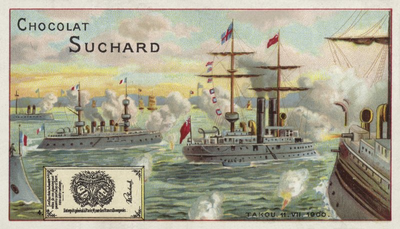 Allied warships off Taku, China, Boxer Rebellion, 1900 by European School