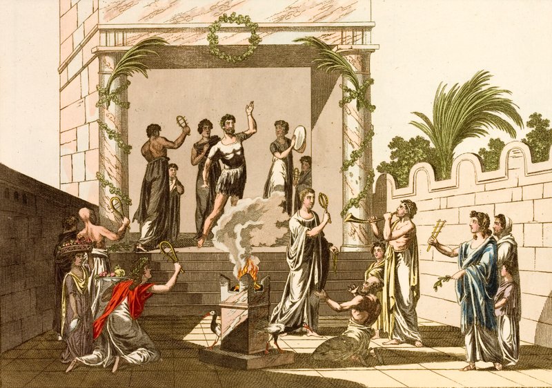 Ancient Romans performing the Rites of Isis, Pompeii by European School