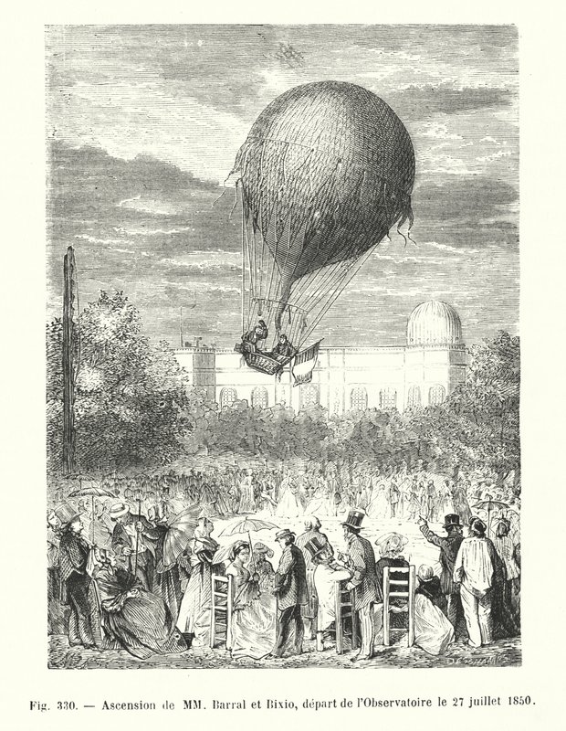 Ascent of MM Barral and Bixio, Departure from the Observatory on July 27, 1850 (engraving) by European School