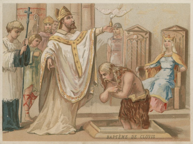 Baptism of Clovis I, King of the Franks, Christmas Day 496 by European School