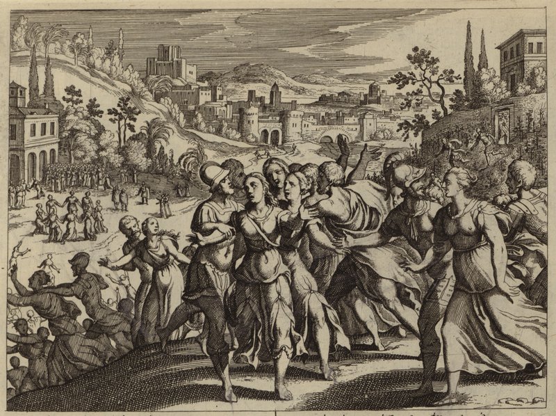 Benjamites carrying off the women of Shiloh to be their wives by European School